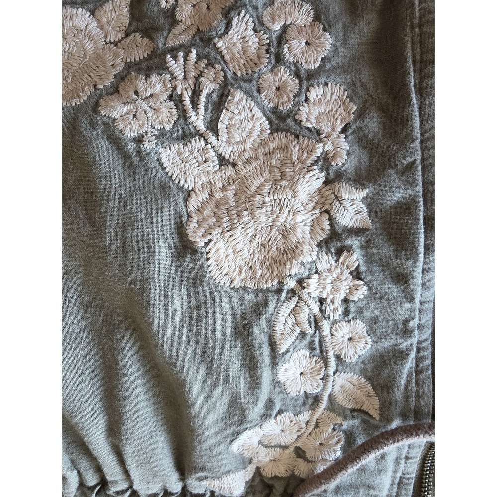 Andree by Unit Womens Vest L Olive Sleeveless Jacket White Floral Embroidery - Picture 6 of 8